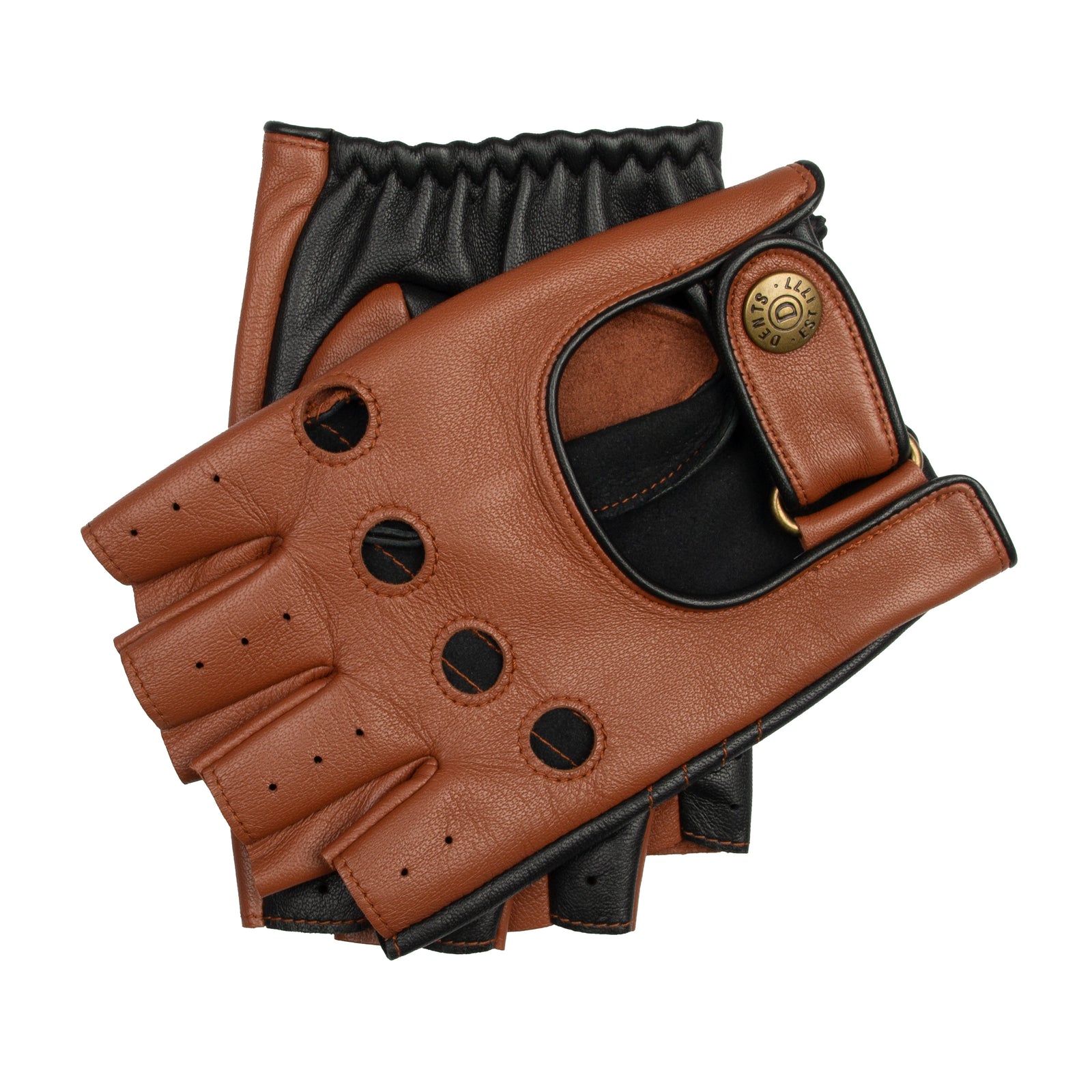 Men S Fingerless Water Resistant Two Colour Leather Driving Gloves