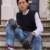 Men S Three Point Cashmere Lined Shorter Finger Leather Gloves