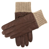 Men's Handsewn Three-Point Cashmere-Lined Deerskin Leather Gloves with Cashmere Cuffs