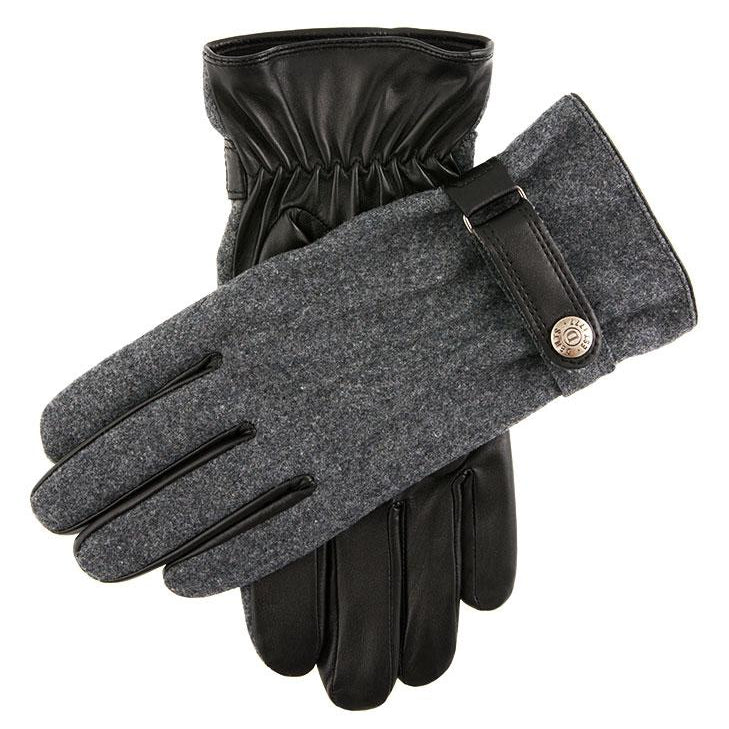 Men S Three Point Fleece Lined Flannel And Leather Gloves