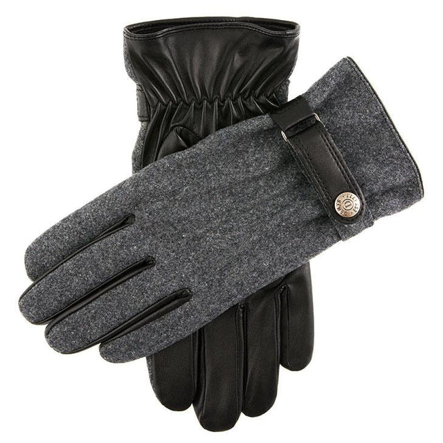 Men's Three-Point Fleece-Lined Flannel and Leather Gloves