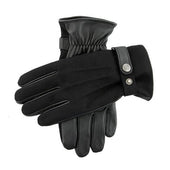 Men S Three Point Fleece Lined Flannel And Leather Gloves