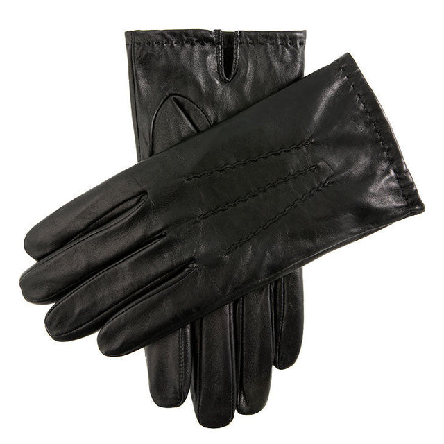 Men's Touchscreen Three-Point Fleece-Lined Shorter-Finger Leather Gloves