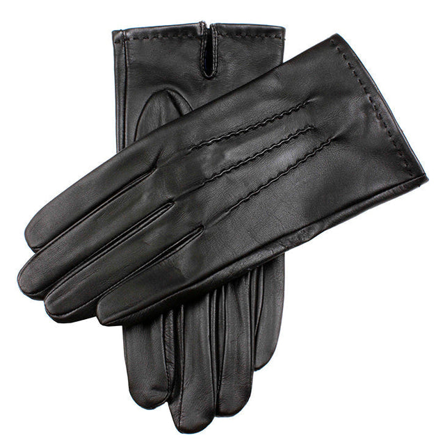Men's Touchscreen Three-Point Fleece-Lined Leather Gloves