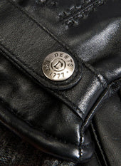 Men's Touchscreen Three-Point Wool Blend-Lined Shorter-Finger Leather Gloves
