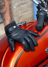 Men S Touchscreen Lined Leather Gloves With Knitted Cuffs