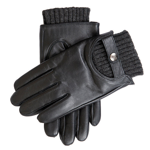 Men's Touchscreen Lined Leather Gloves with Knitted Cuffs