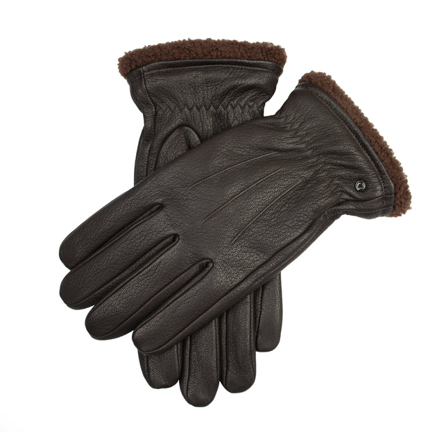 Men's Touchscreen Water-Resistant Three-Point Fleece-Lined Imitation Deerskin Leather Gloves