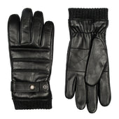 Men S Water Resistant Faux Fur Lined Leather Gloves With Stitch Detail And Knitted Cuffs
