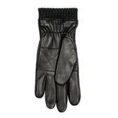 Men S Water Resistant Faux Fur Lined Leather Gloves With Stitch Detail And Knitted Cuffs