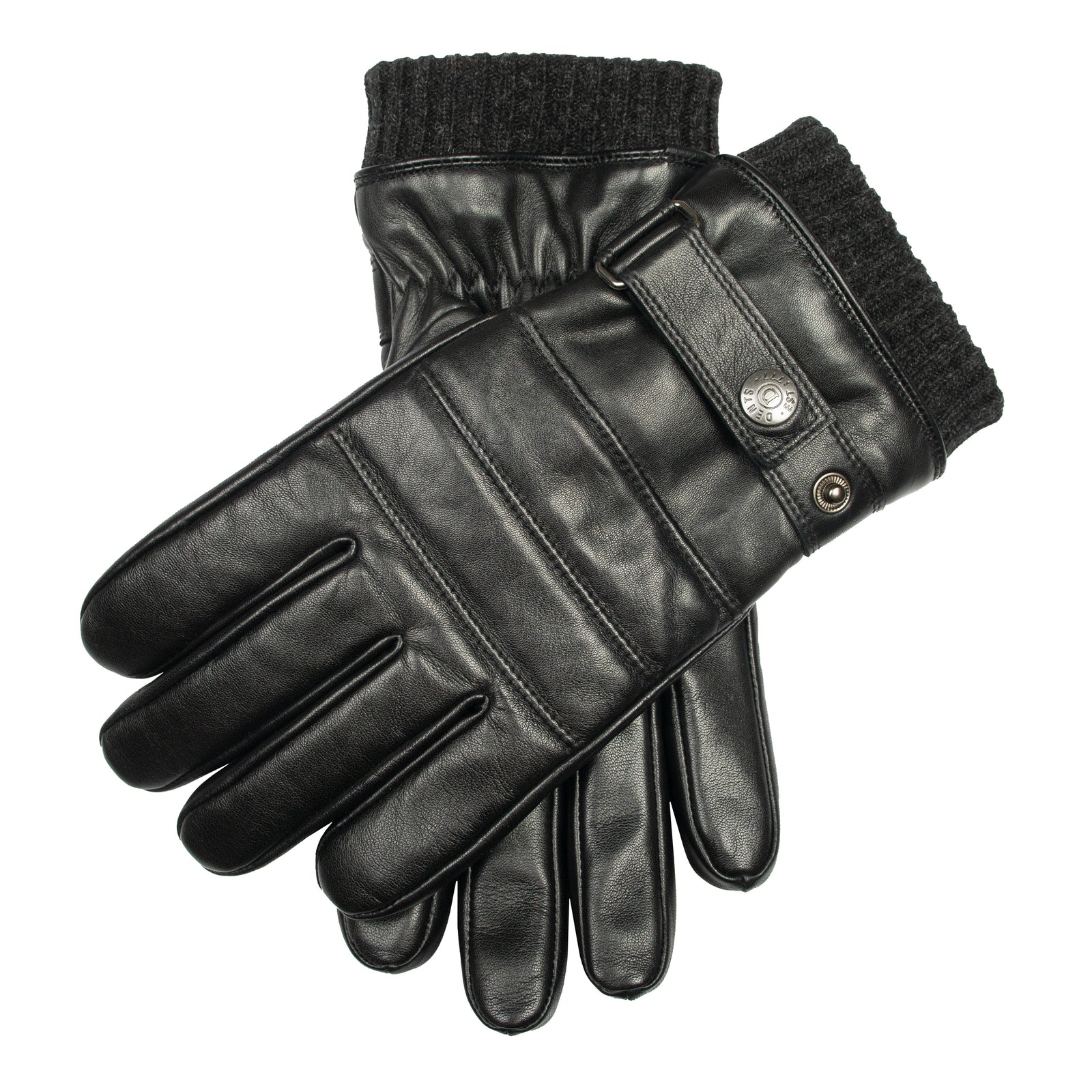 Men S Water Resistant Faux Fur Lined Leather Gloves With Stitch Detail And Knitted Cuffs