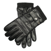 Men's Water-Resistant Faux Fur-Lined Leather Gloves with Stitch Detail and Knitted Cuffs