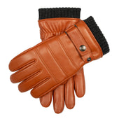 Men S Water Resistant Faux Fur Lined Leather Gloves With Stitch Detail And Knitted Cuffs