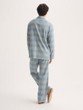 Men's Classic Fit Pajamas Kelburn Brushed Cotton Storm Blue & Ecru Check