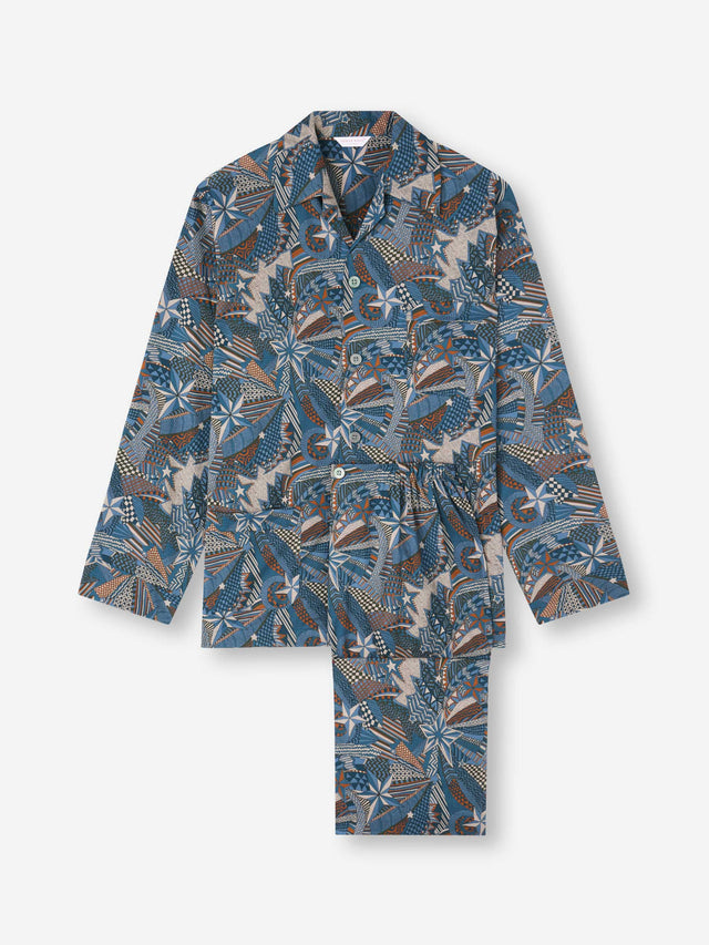 Men's Classic Fit Pajamas Cotton Batiste Blue Multicolor Celebration Print