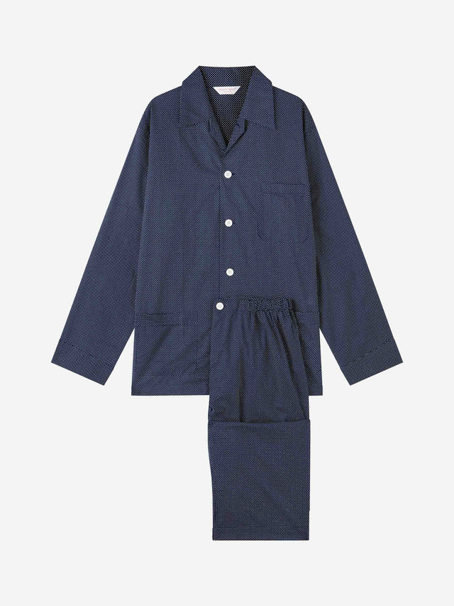 Men's Classic Fit Pajamas Cotton Batiste Navy Pin Dot Print
