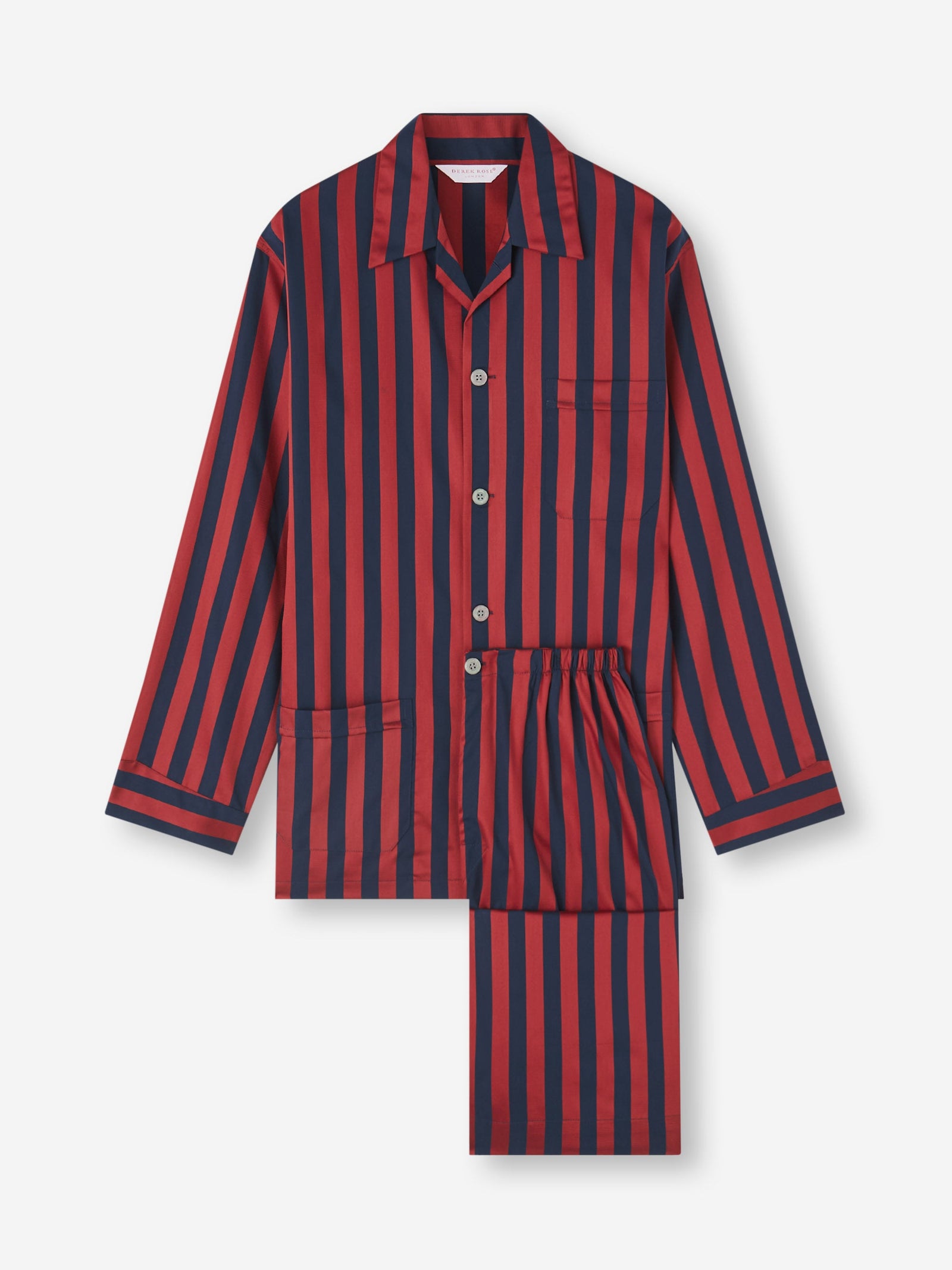 Men's Classic Fit Pajamas Royal Cotton Navy Blue & Red Stripe