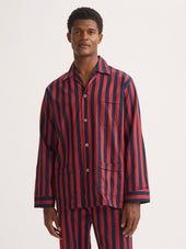 Men's Classic Fit Pajamas Royal Cotton Navy Blue & Red Stripe