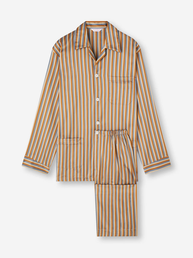 Men's Classic Fit Pajamas Wellington Cotton Brown and Blue Multicolor Stripe