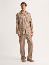 Men's Classic Fit Pajamas Wellington Cotton Brown and Blue Multicolor Stripe