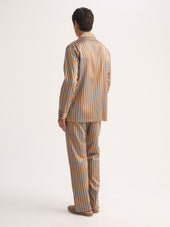 Men's Classic Fit Pajamas Wellington Cotton Brown and Blue Multicolor Stripe