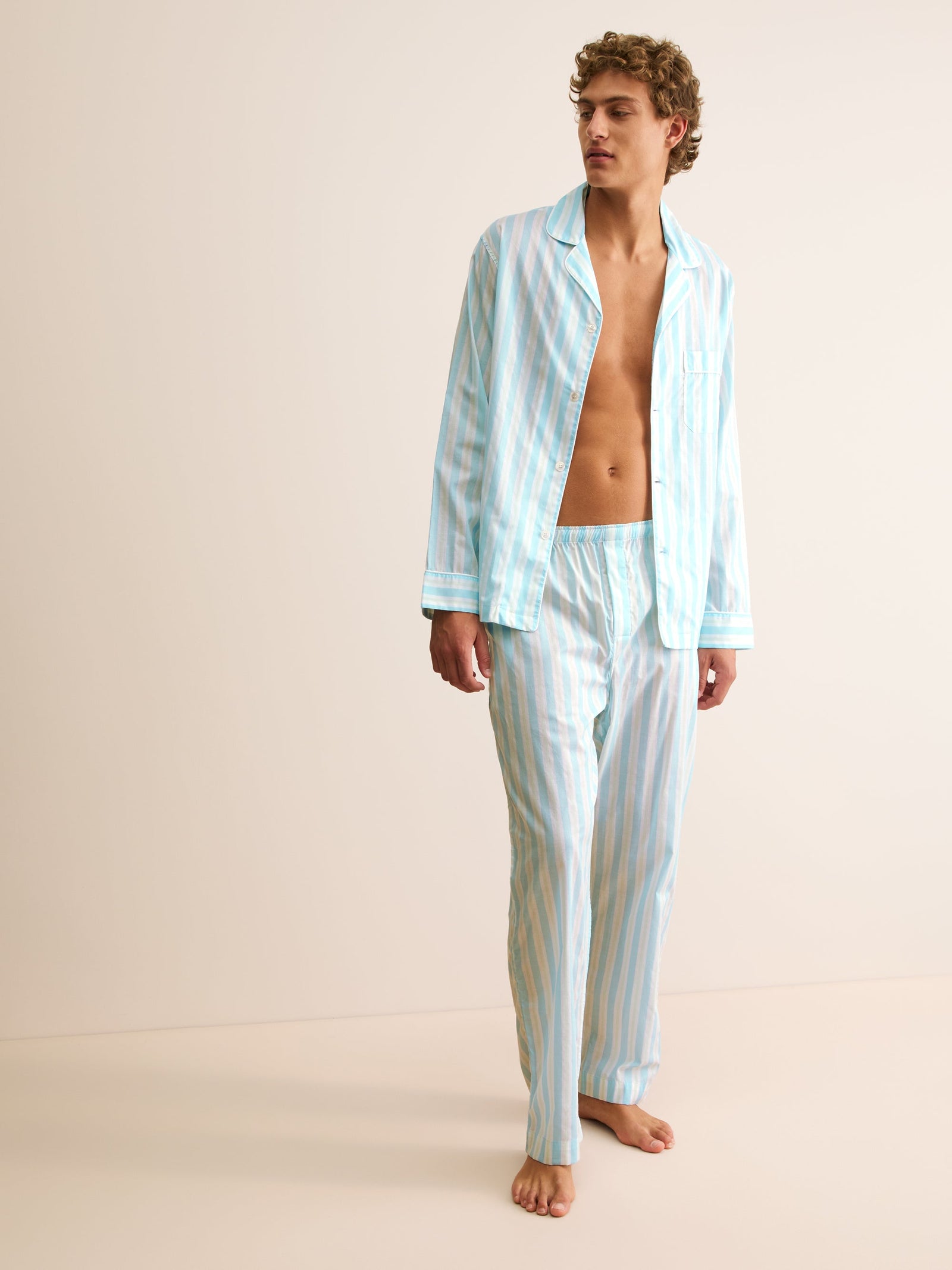 Men S Classic Fit Pajamas Amalfi Cotton Batiste Aqua Stripe