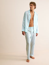 Men's Classic Fit Pajamas Amalfi Cotton Batiste Aqua Blue Stripe