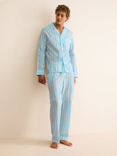 Men S Classic Fit Pajamas Amalfi Cotton Batiste Aqua Stripe
