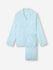 Men S Classic Fit Pajamas Amalfi Cotton Batiste Aqua Stripe