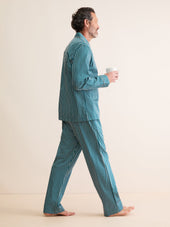 Men's Classic Fit Pajamas Royal Cotton Teal & White Stripe