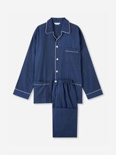 Men's Classic Fit Pajamas Balmoral 3 Brushed Cotton Navy