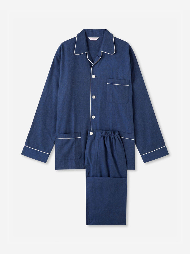 Men's Classic Fit Pajamas Balmoral 3 Brushed Cotton Navy