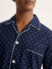 Men's Classic Fit Pajamas Cotton Batiste Navy Blue Starburst Print
