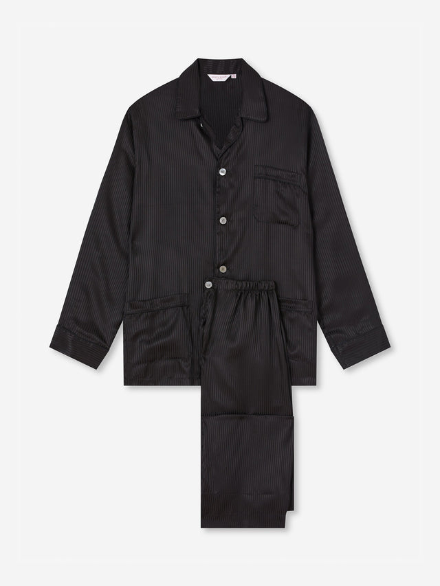 Men's Classic Fit Pajamas Woburn 8 Silk Satin Black