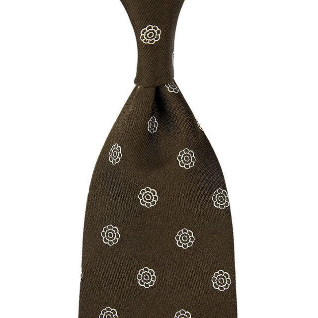 Shibumi-Flower Jacquard Silk Tie - Chocolate - Hand-Rolled