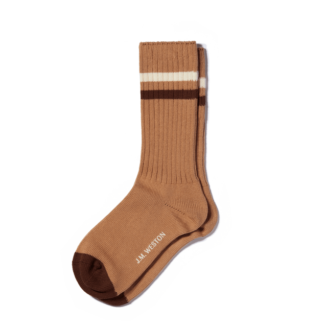 Ivy League socks [Beige cotton blend with off white and brown details]