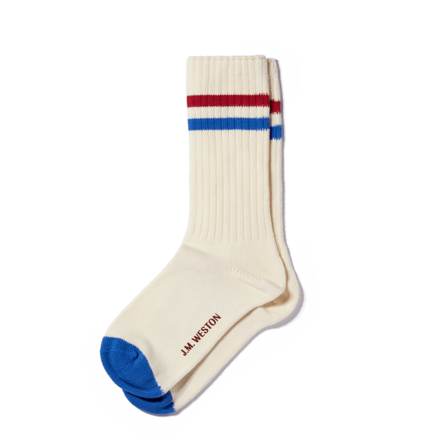 Ivy League socks [Off white cotton blend with blue and red details]