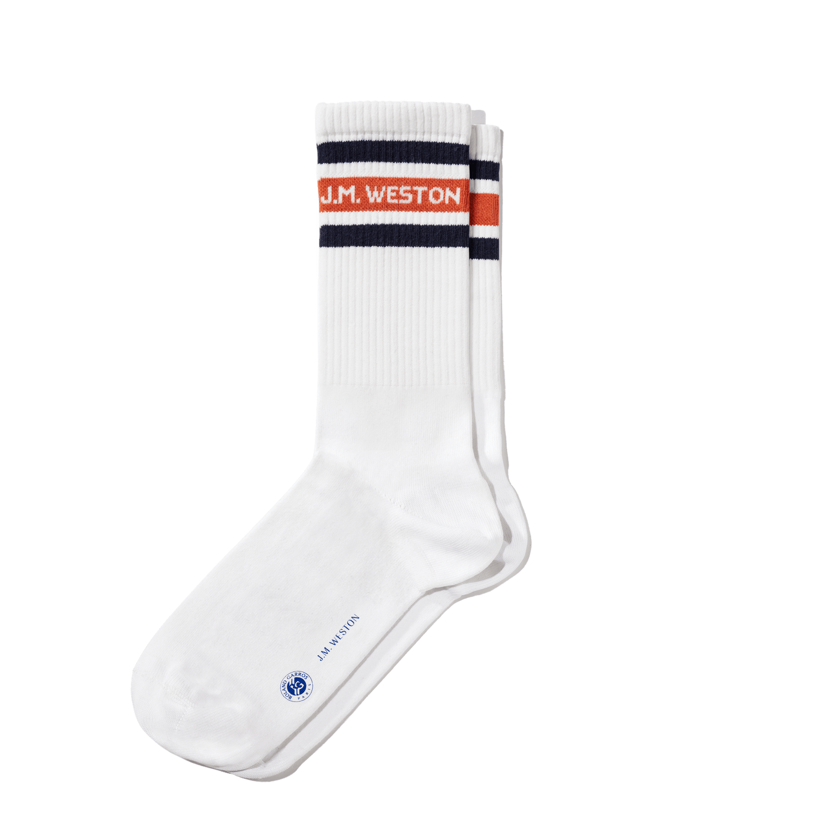 Roland-Garros short socks with stripes [White Polyamid with orange clay and navy details]