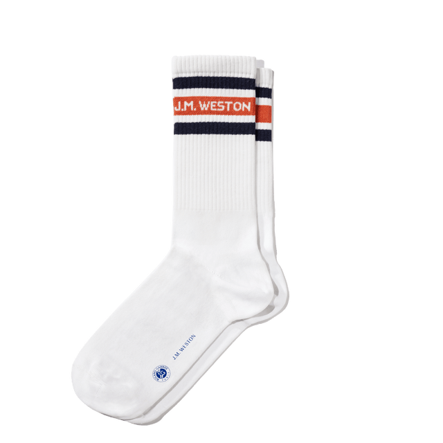 Roland-Garros short socks with stripes [White Polyamid with orange clay and navy details]
