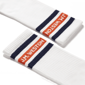 Roland-Garros short socks with stripes [White Polyamid with orange clay and navy details]