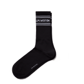 Short sport socks with stripes [Black polyamid, white details]