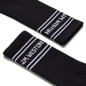 Short sport socks with stripes [Black polyamid, white details]