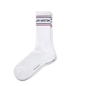 Short sport socks with stripes [White polyamid, navy, burgundy and black details]