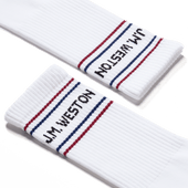 Short sport socks with stripes [White polyamid, navy, burgundy and black details]