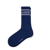 Short sport socks with stripes [Navy polyamid, white details]
