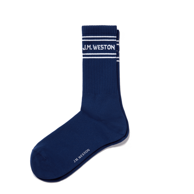 Short sport socks with stripes [Navy polyamid, white details]