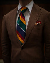 Japanese Repp Stripe Silk Tie Burgundy Forest Gold