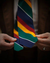 Japanese Repp Stripe Silk Tie Burgundy Forest Gold