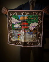 Ukiyo E Silk Pocket Square Kurama Dera 40x40cm