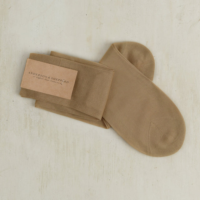 Long Plain Cotton Socks In Beige
